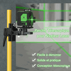 Porte-laser télescopique réglable de 0,75 à 4,2 m avec fixation antidérapante compatible lasers linéaires et rotatifs